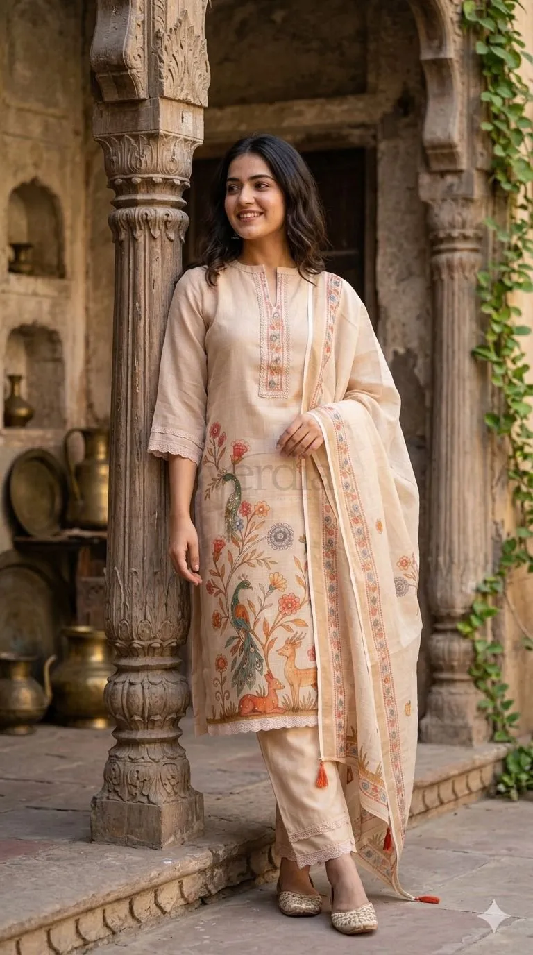 Pure Jaari Tissue Straight Kurti Set