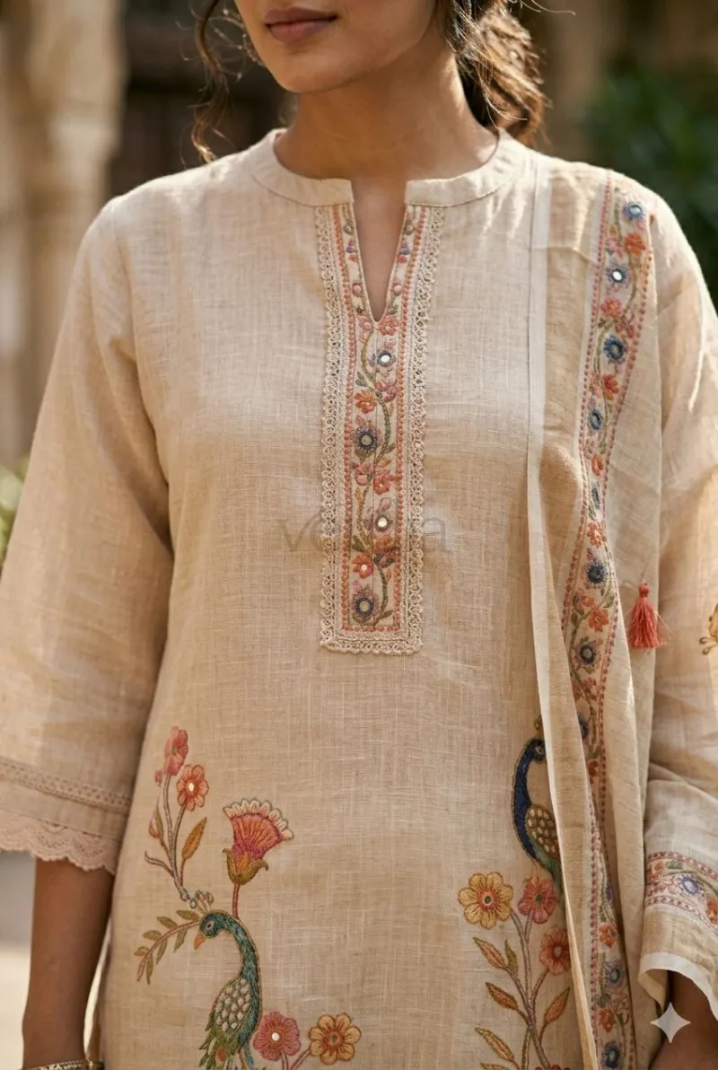 Pure Jaari Tissue Straight Kurti Set view 3