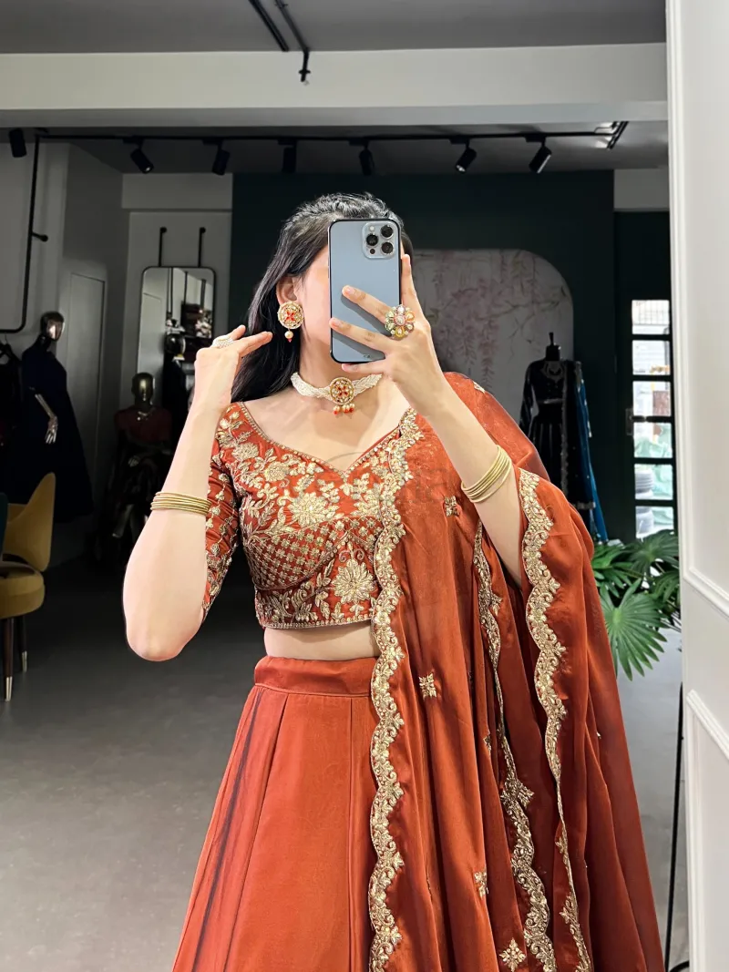Rangoli Silk Lehenga Set with Sequins and Thread Embroidery Work view 3