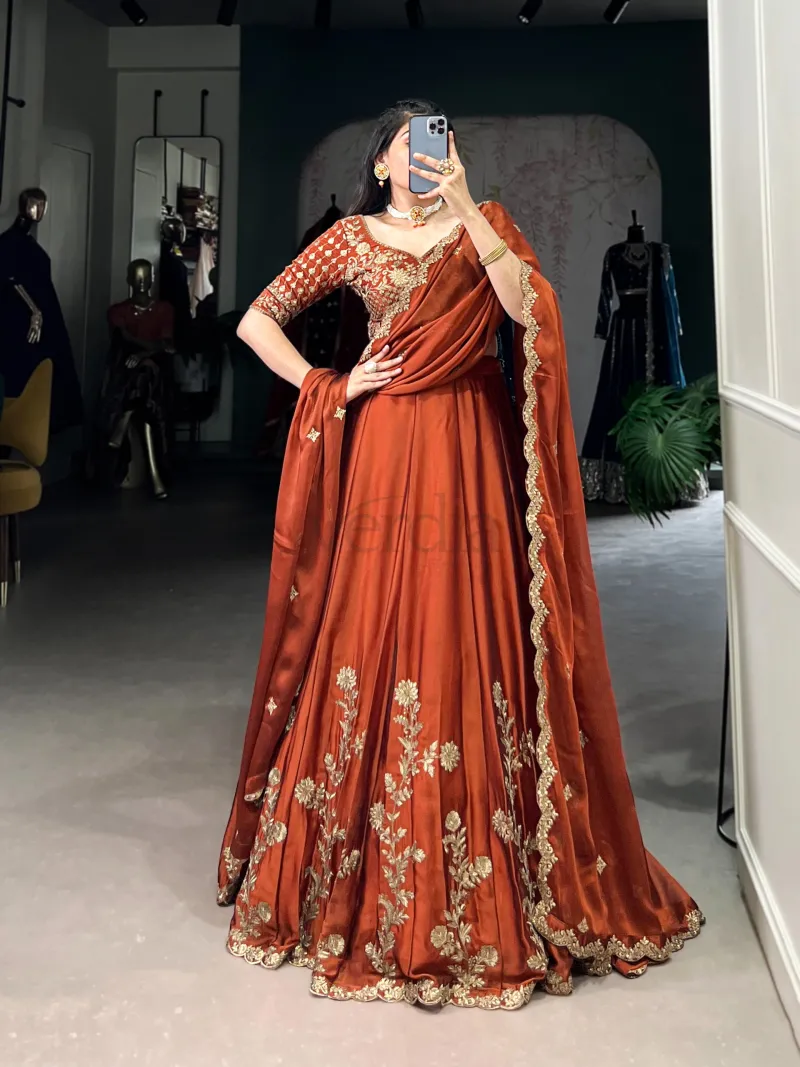 Rangoli Silk Lehenga Set with Sequins and Thread Embroidery Work view 7