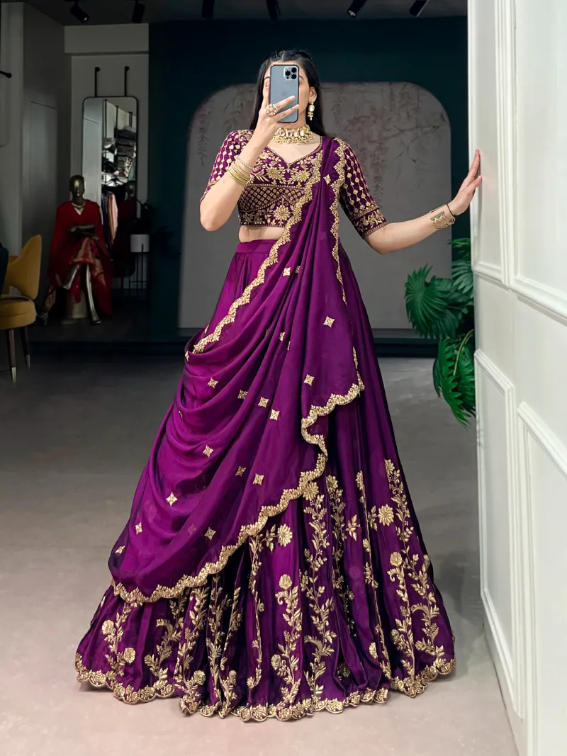Rangoli Silk Lehenga Set with Sequins and Thread Embroidery Work view 9