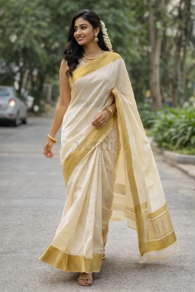 Semi Tussar Silk Saree with Weaving Jari Border