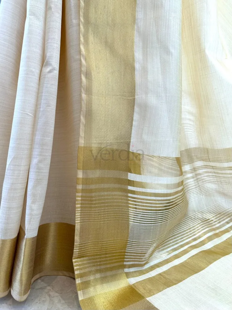 Semi Tussar Silk Saree with Weaving Jari Border view 3
