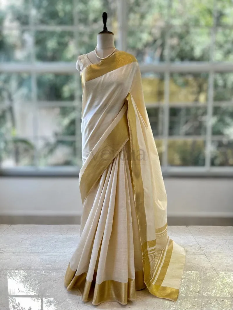 Semi Tussar Silk Saree with Weaving Jari Border view 4