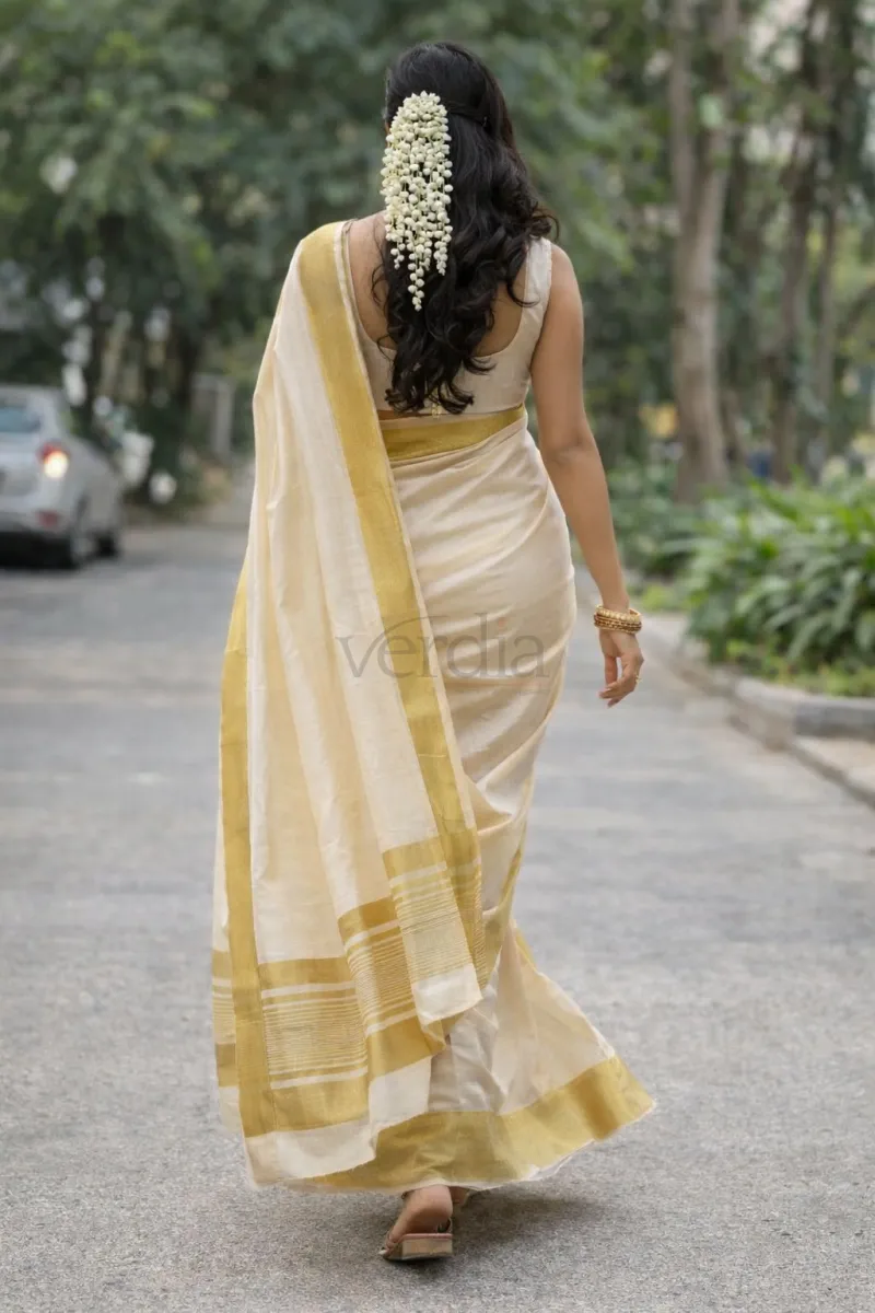 Semi Tussar Silk Saree with Weaving Jari Border view 5