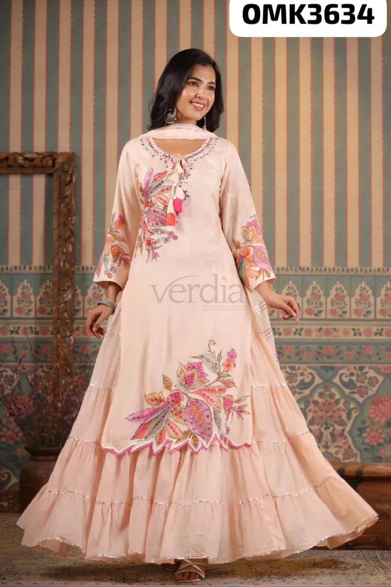 Elegant Pure Muslin Kurti with Sharara and Chiffon Dupatta Set