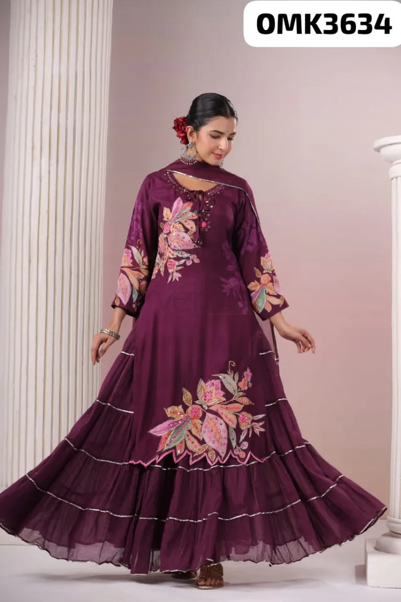 Elegant Pure Muslin Kurti with Sharara and Chiffon Dupatta Set view 3