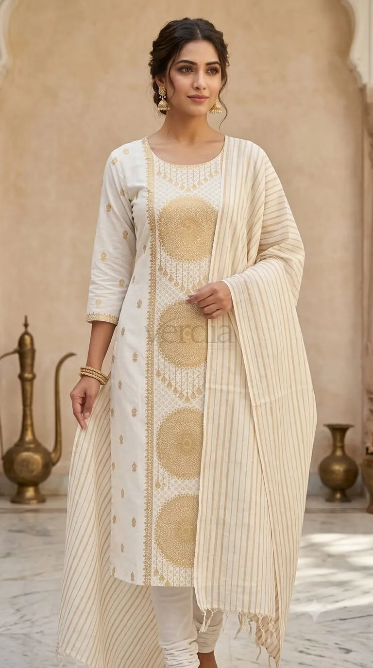 Traditional Kerala Kasavu Golden Zari Set(unstitched Material)