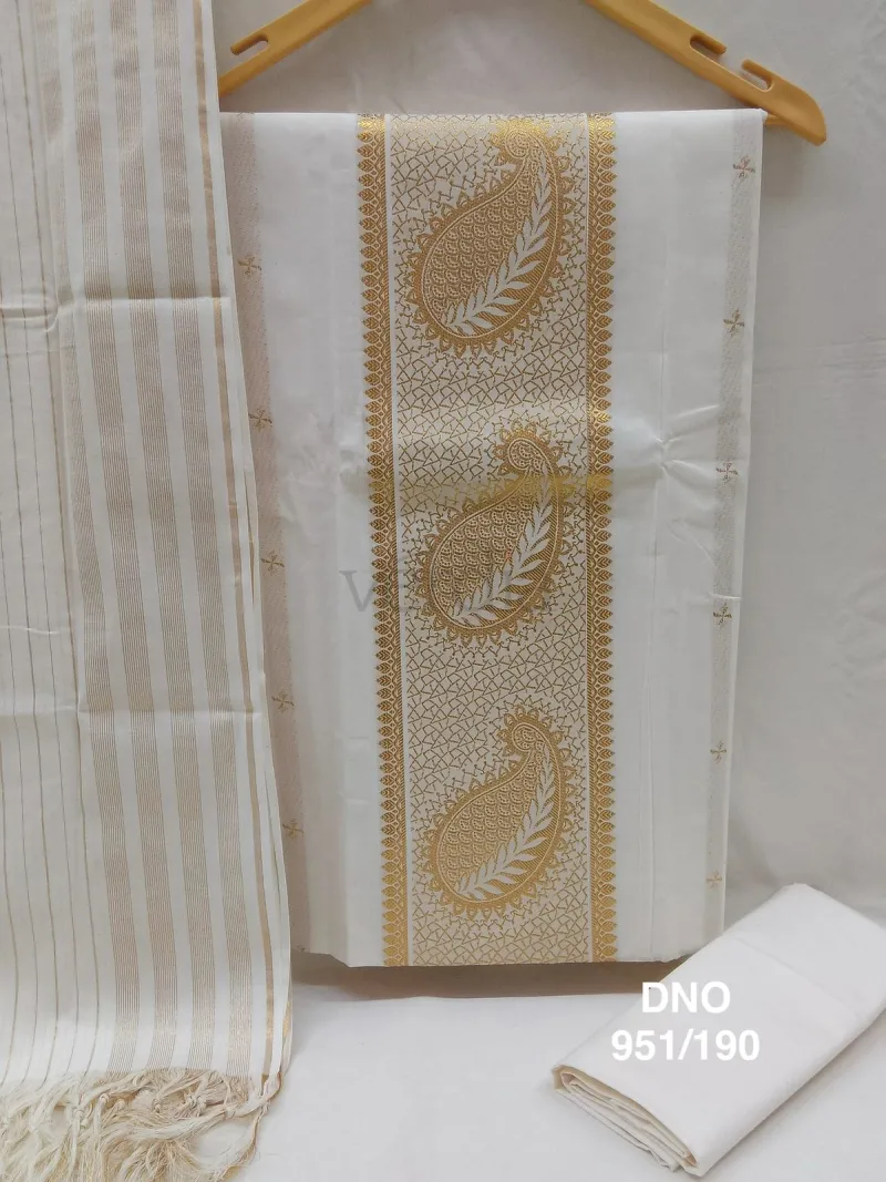 Traditional Kerala Kasavu Golden Zari Set(unstitched Material)