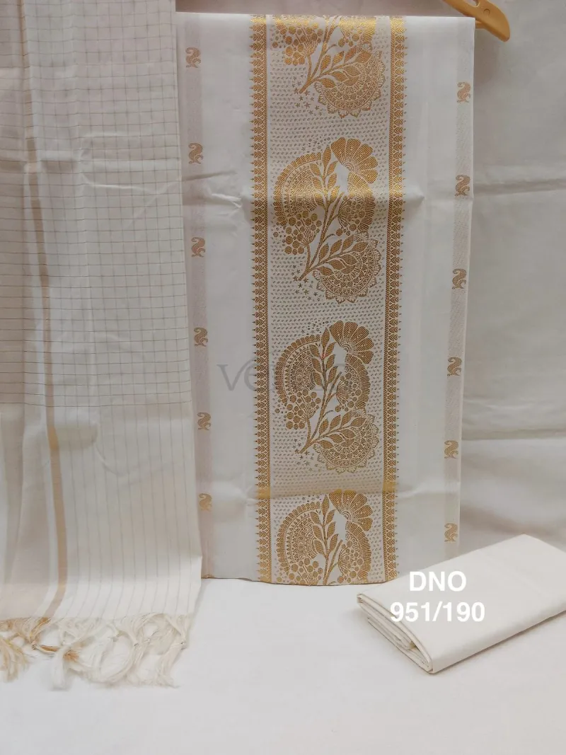 Traditional Kerala Kasavu Golden Zari Set(unstitched Material) view 4