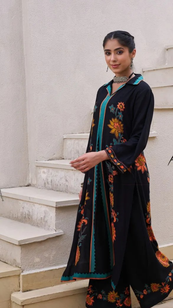 Premium German Rayon Fancy A-line Kurti with Plazo Set view 4