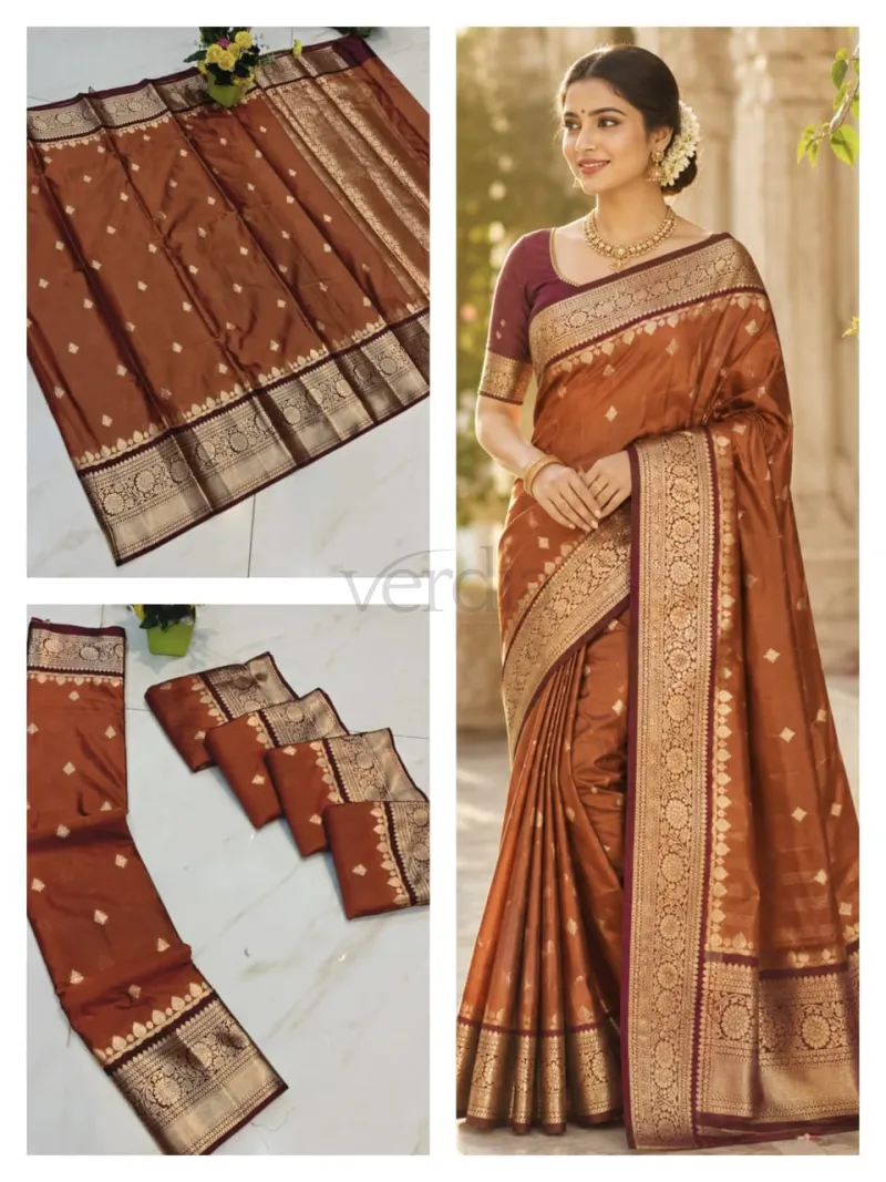 Rust Orange Semi Kanchi Saree view 2