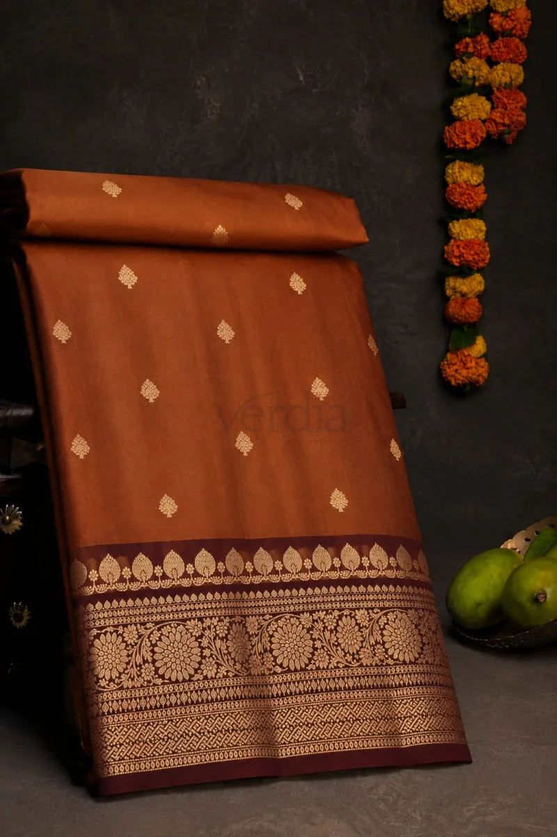Rust Orange Semi Kanchi Saree view 4