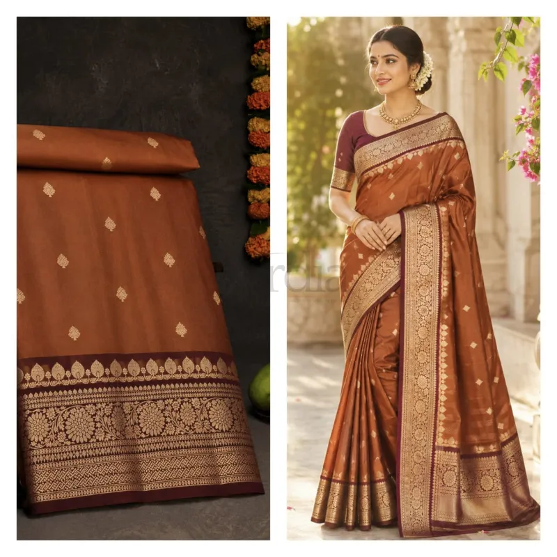 Rust Orange Semi Kanchi Saree