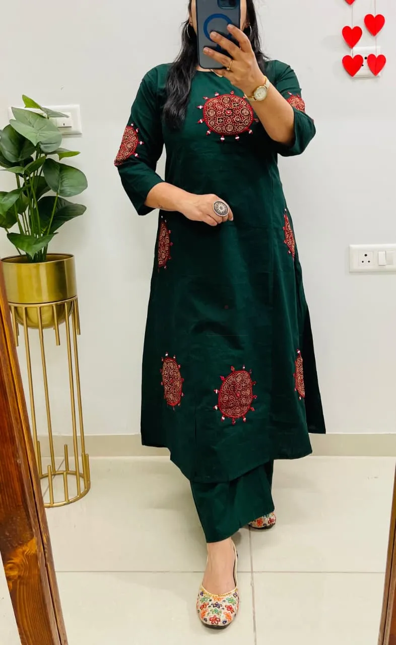 Premium Dhabu Cotton Flared Suit with Pure Ajrakh Applique Work view 3