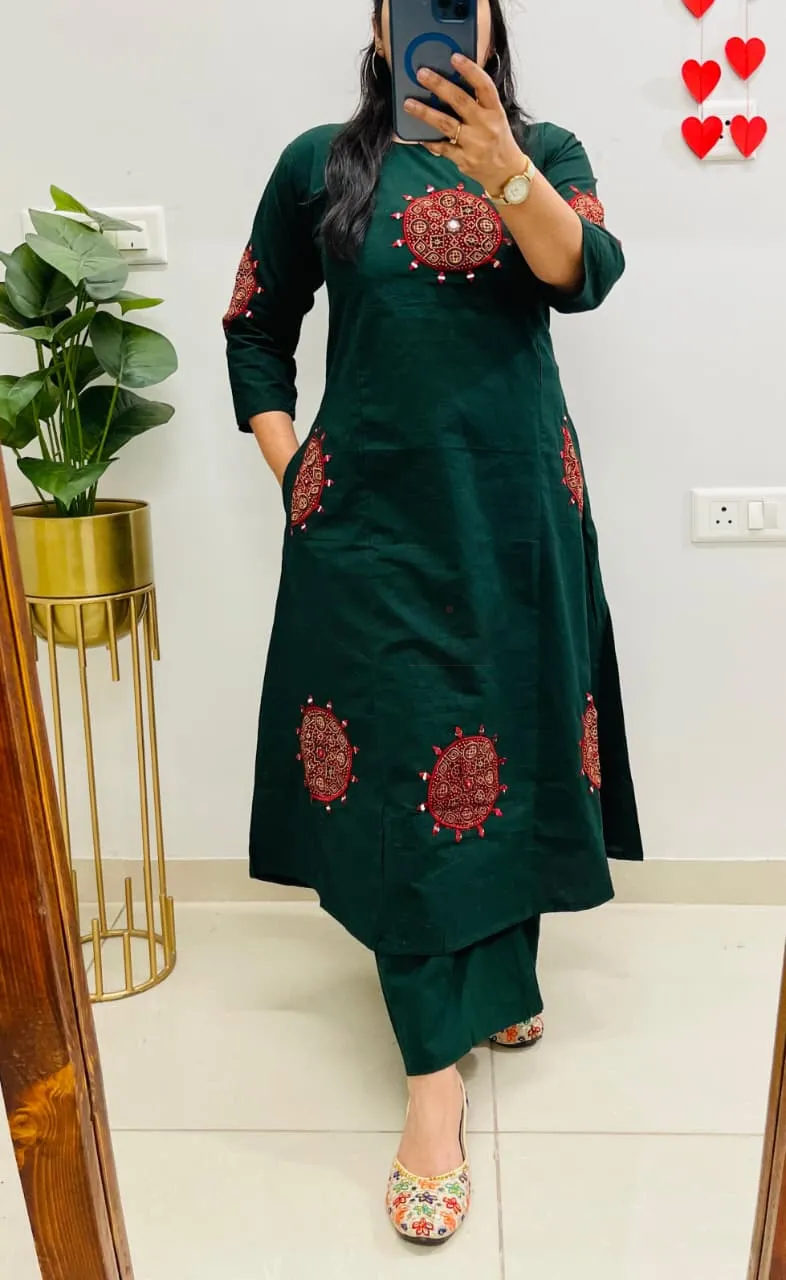 Premium Dhabu Cotton Flared Suit with Pure Ajrakh Applique Work view 4