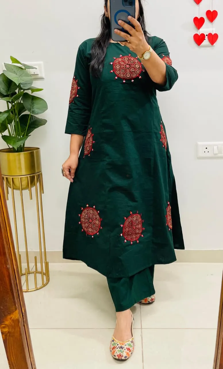 Premium Dhabu Cotton Flared Suit with Pure Ajrakh Applique Work view 5
