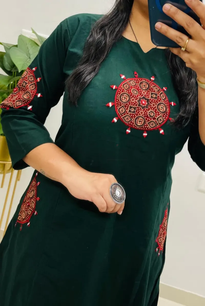 Premium Dhabu Cotton Flared Suit with Pure Ajrakh Applique Work view 6