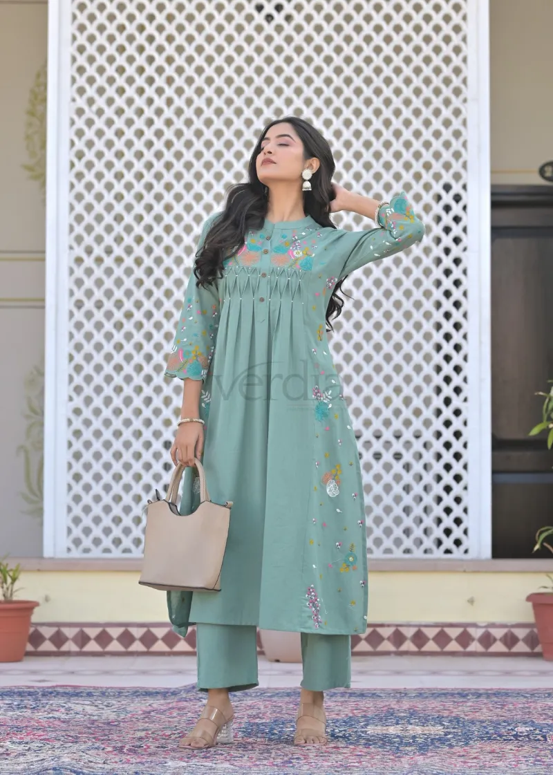 Kurti Palazzo Set with Embroidery and Handwork view 4