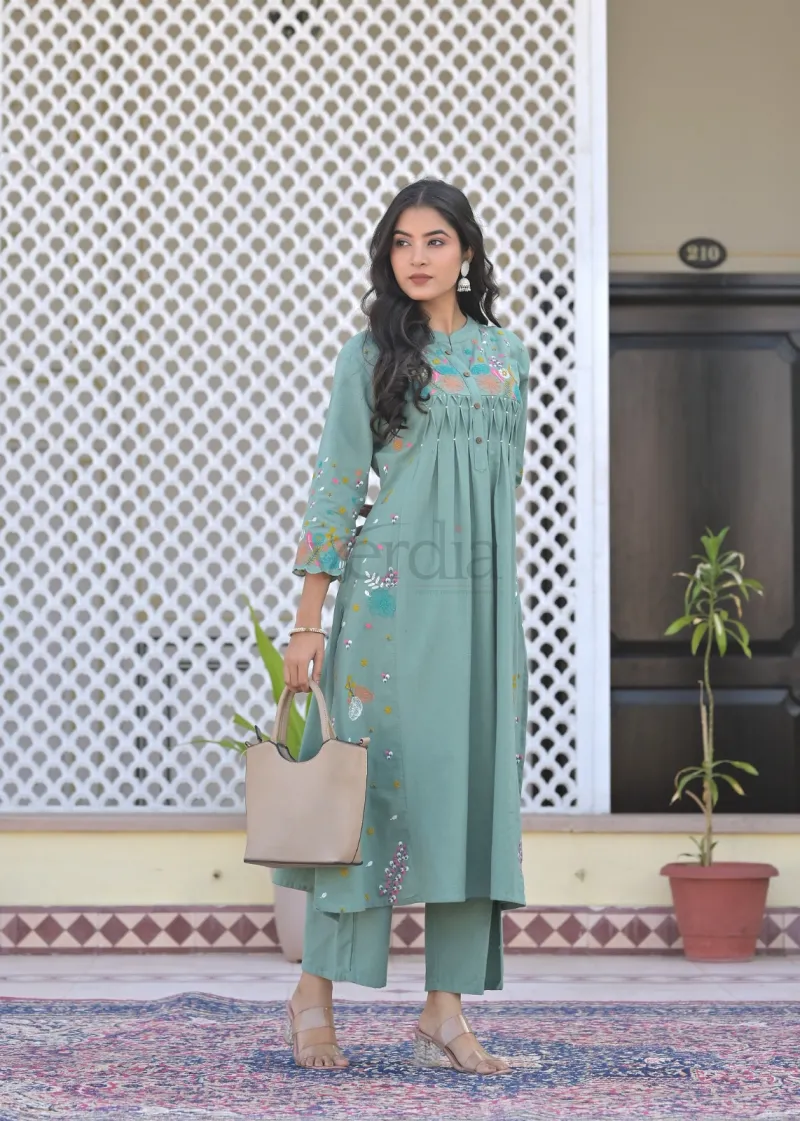 Kurti Palazzo Set with Embroidery and Handwork