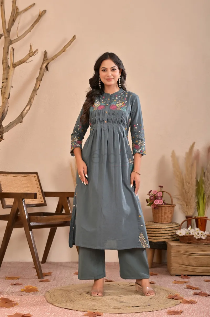 Kurti Palazzo Set with Embroidery and Handwork view 5