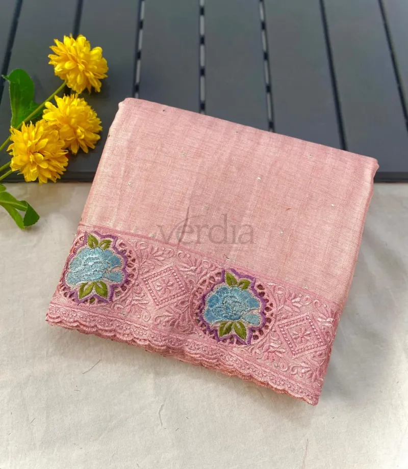Soft Tussar Silk Saree with Fine Embroidery and Cutwork view 7