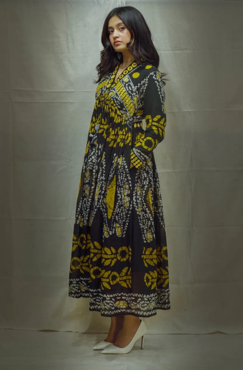 Designer Jaipuri Printed Rayon Dress with Mirror and Tassel Work view 4