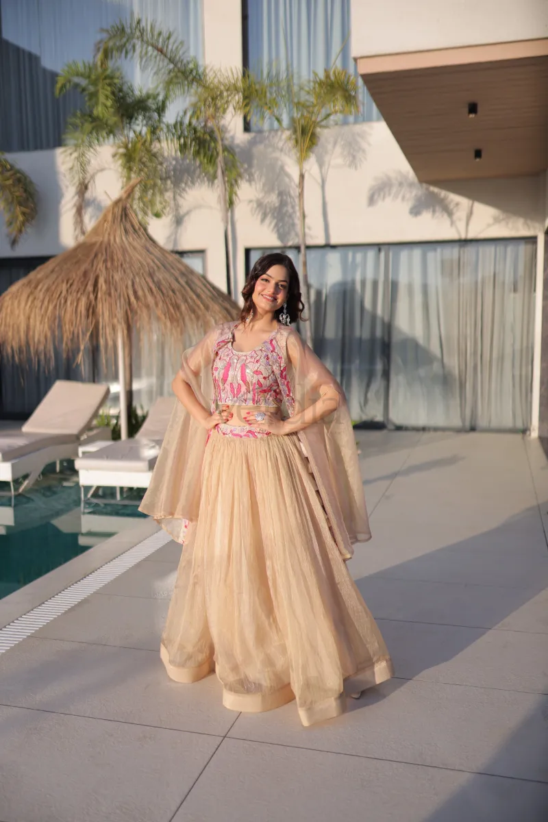 Beautiful Lehenga with embroidery sequence work view 4