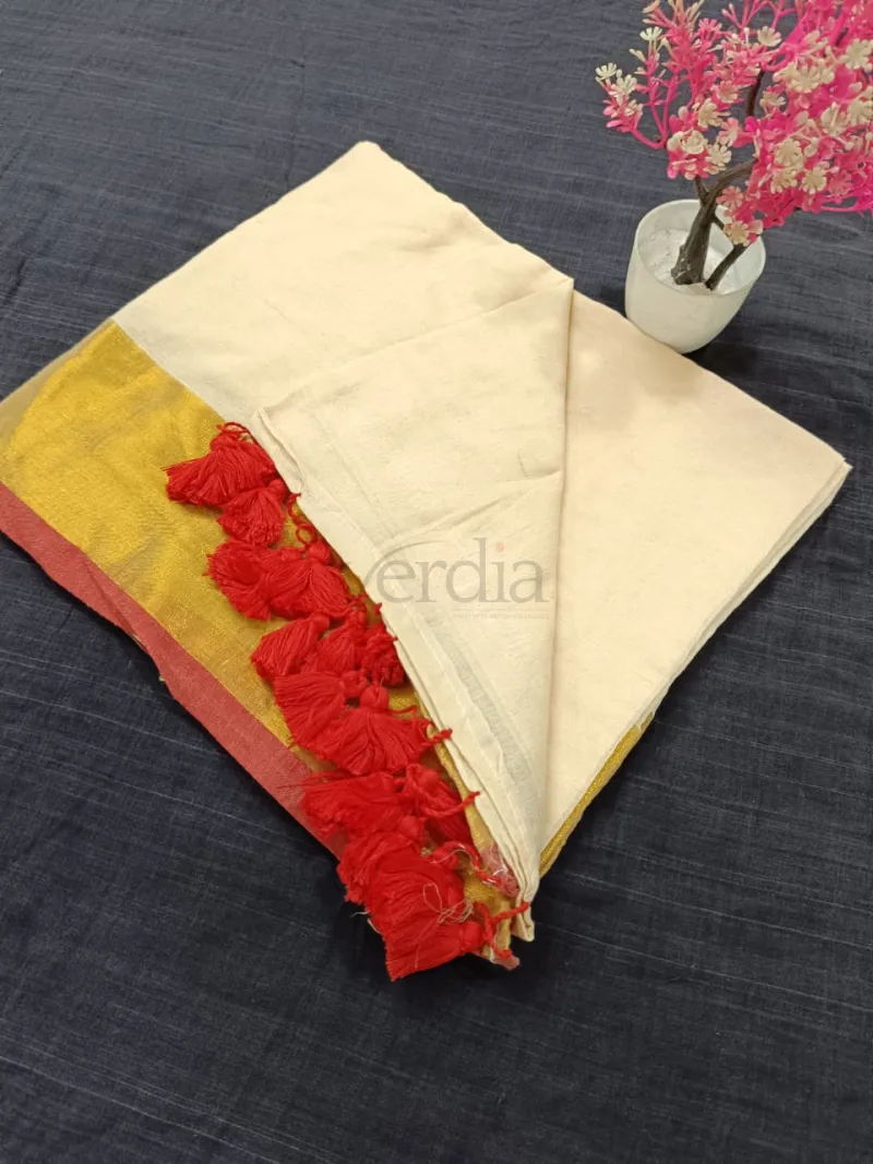 New Linen Cotton Saree (with blouse) featuring