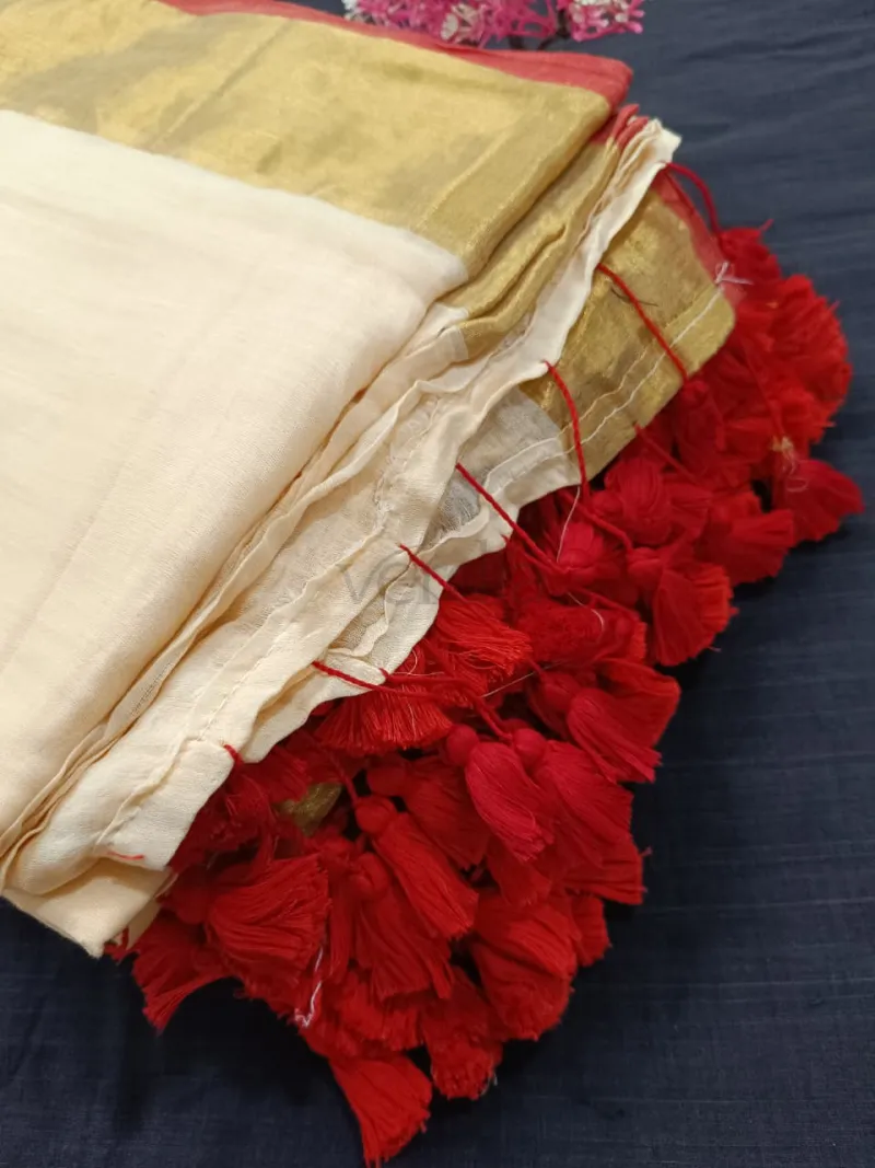 New Linen Cotton Saree (with blouse) featuring view 4