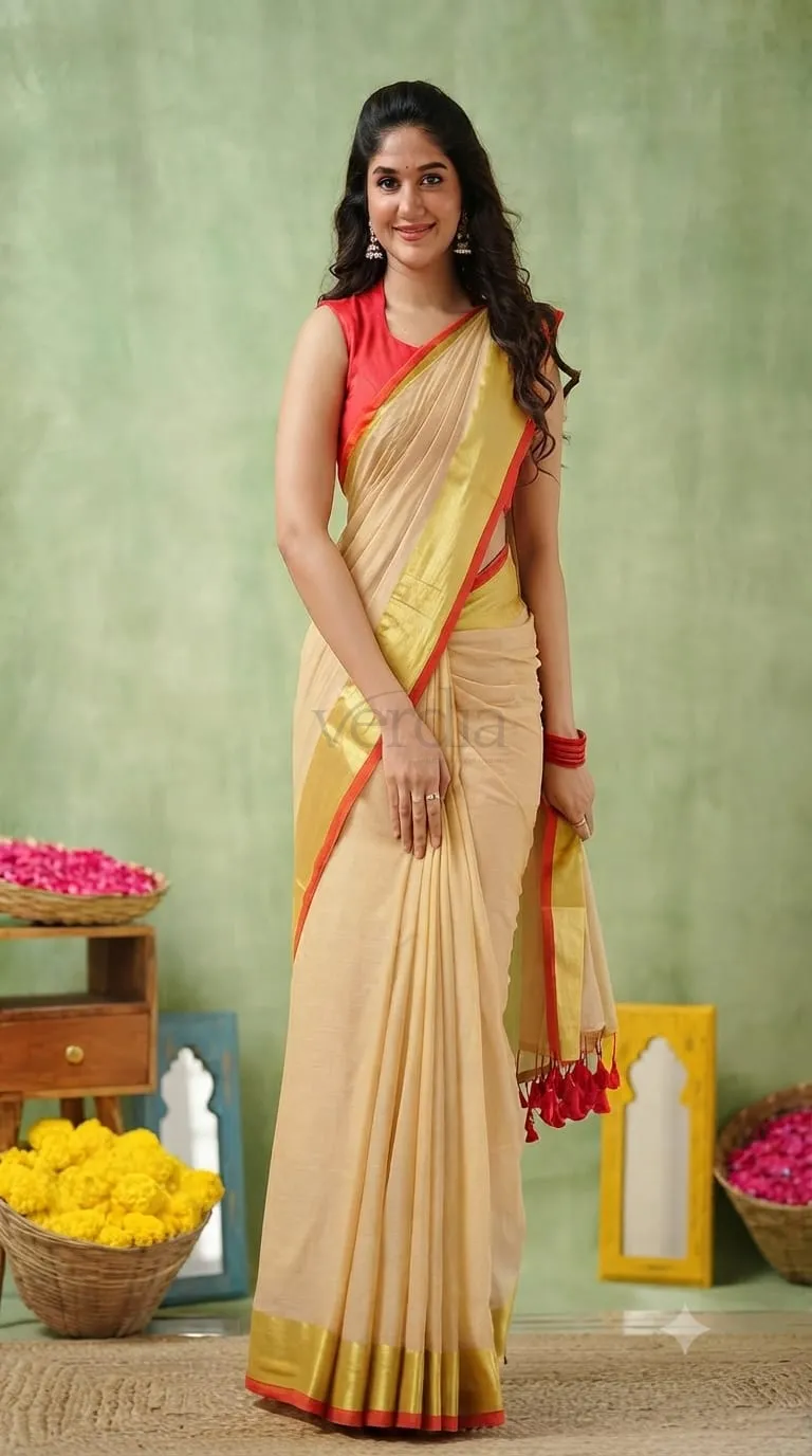 New Linen Cotton Saree (with blouse) featuring