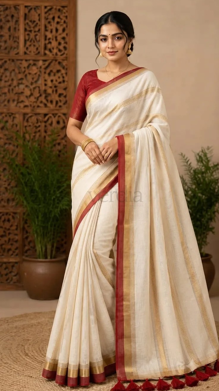 Authentic Kerala special weaves Mulcotton Saree (without blouse piece)