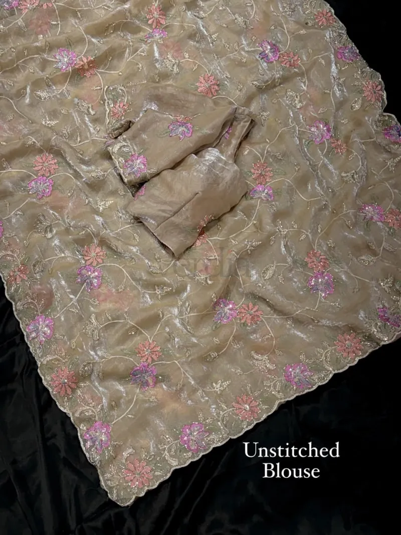 Ethereal dusty colored two-tone saree, crafted in Fendy satin. view 4