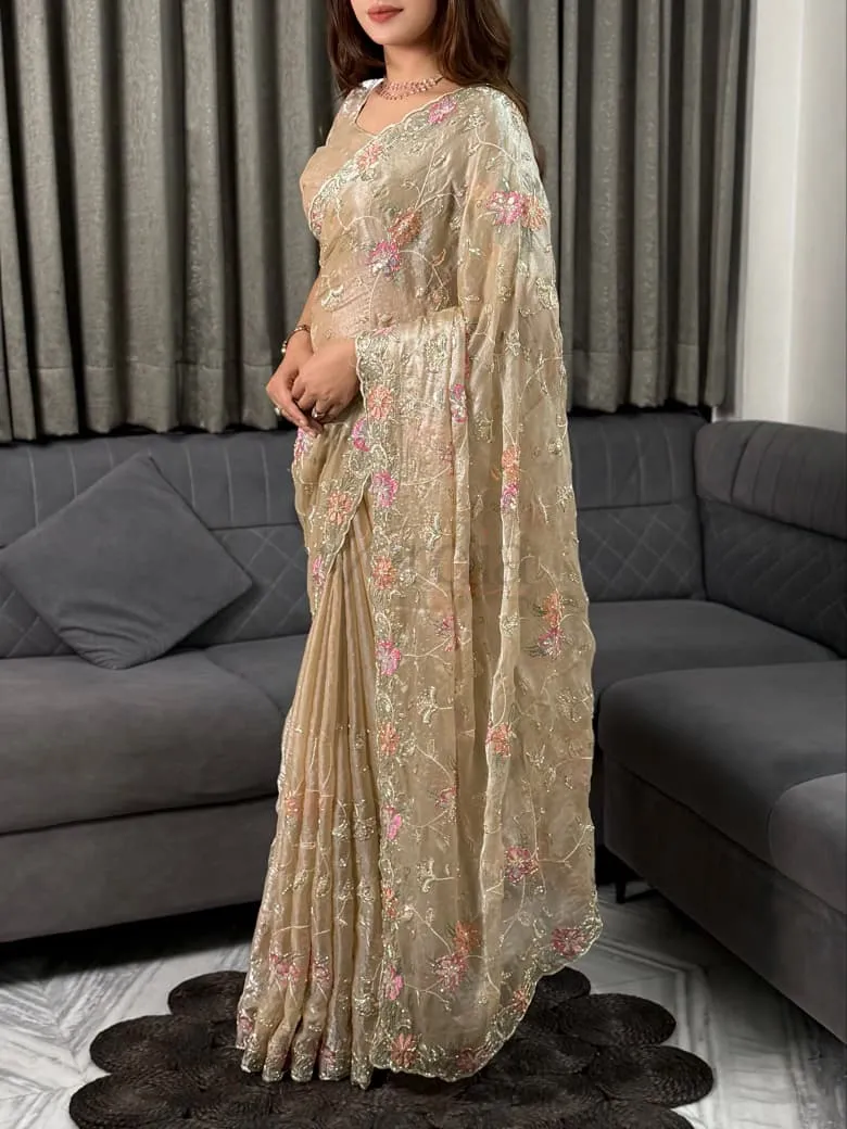 Ethereal dusty colored two-tone saree, crafted in Fendy satin. view 6