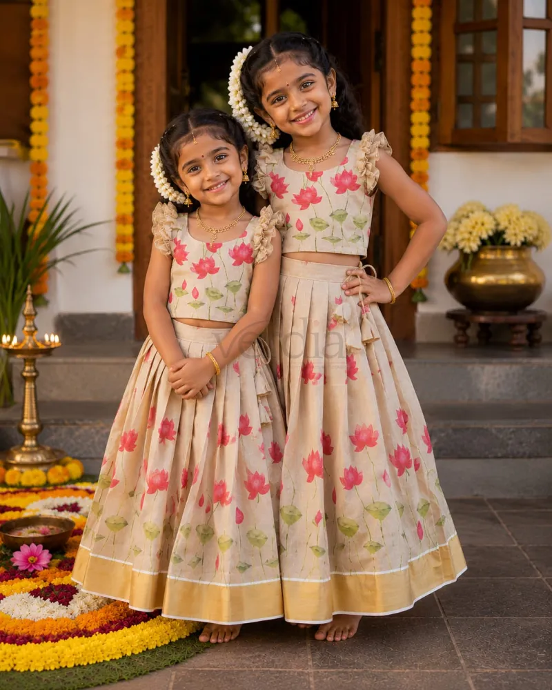 Lotus Bloom Onam Collection featuring  premium Tissue Silk