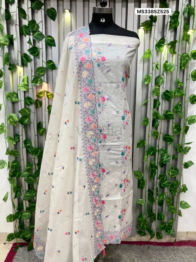 Mul Chanderi with Multi-embroidery Suit (Unstitched Material) view 2