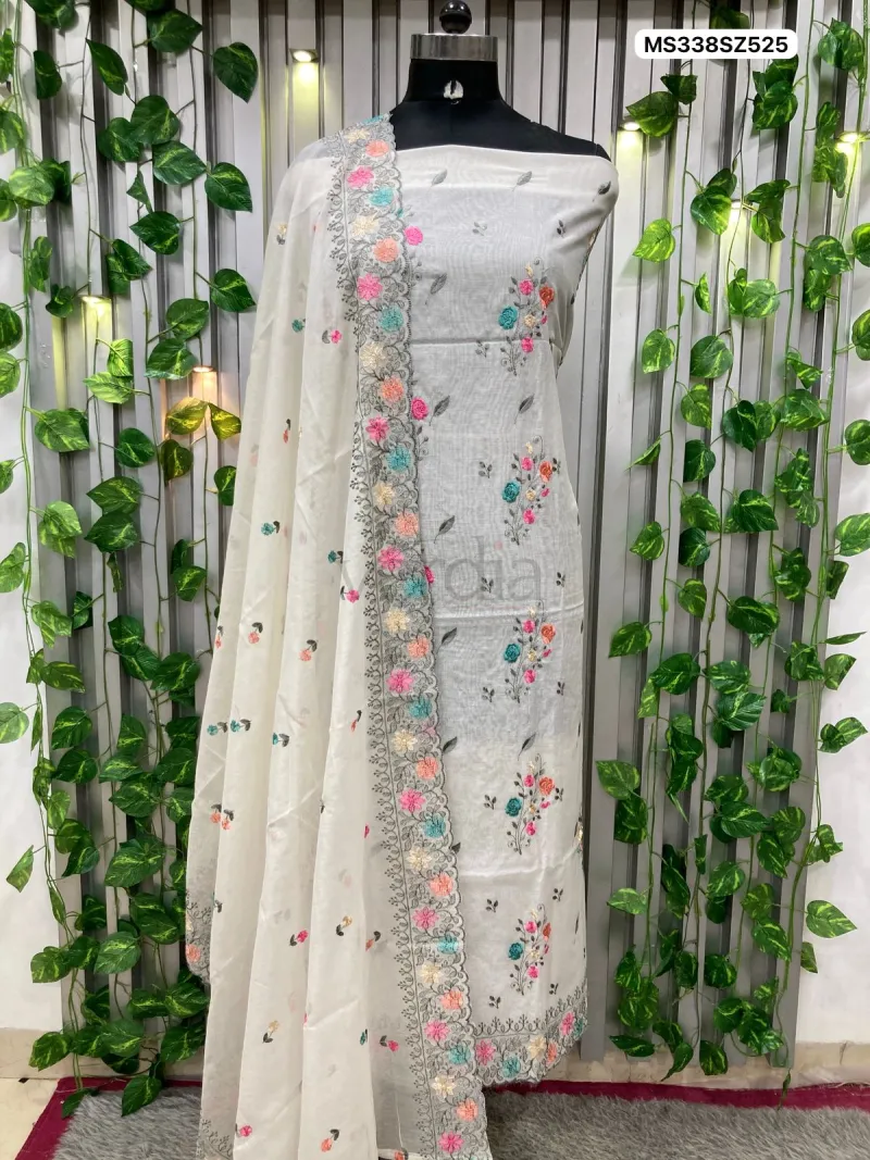 Mul Chanderi with Multi-embroidery Suit (Unstitched Material)