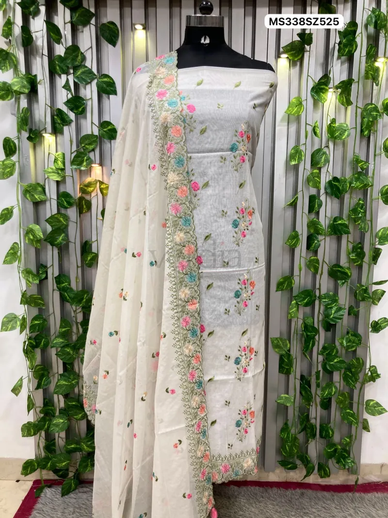 Mul Chanderi with Multi-embroidery Suit (Unstitched Material) view 4