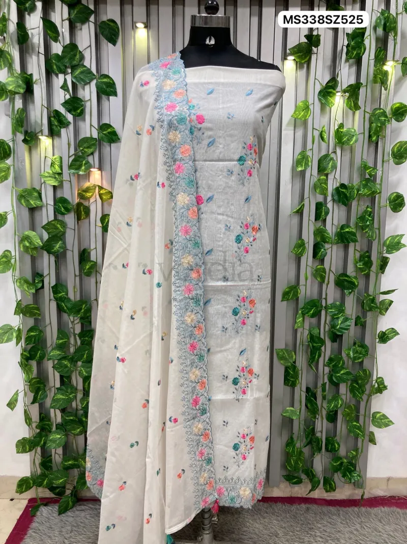 Mul Chanderi with Multi-embroidery Suit (Unstitched Material) view 6