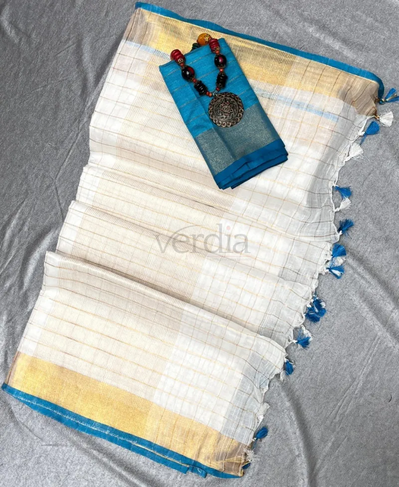 Kerala Onam sarees featuring a semi linen fabric view 7