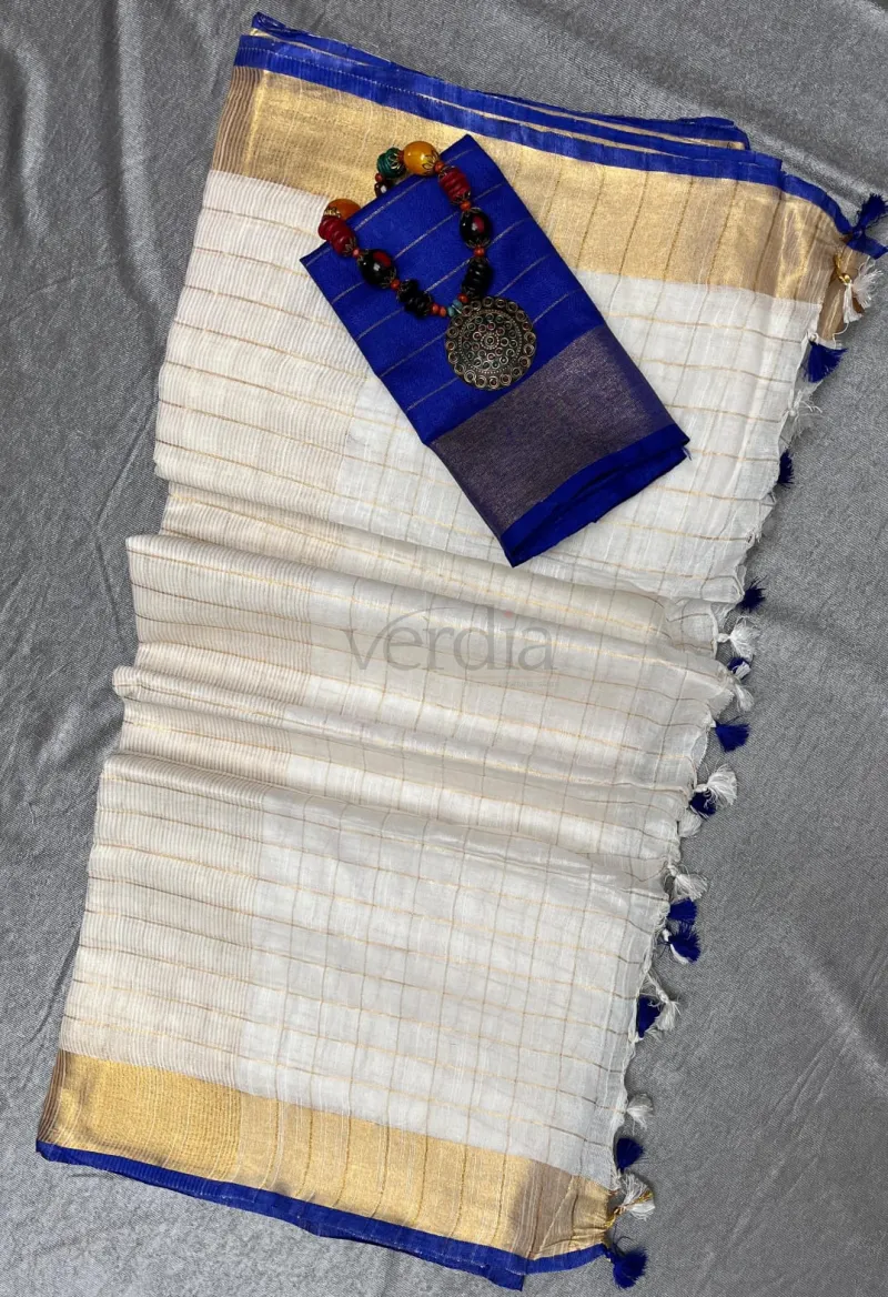 Kerala Onam sarees featuring a semi linen fabric view 8