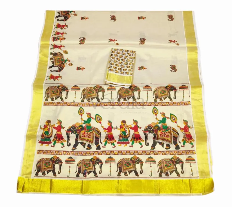 Onam Special Mural Print Kurti in premium quality golden tissue fabric. view 4