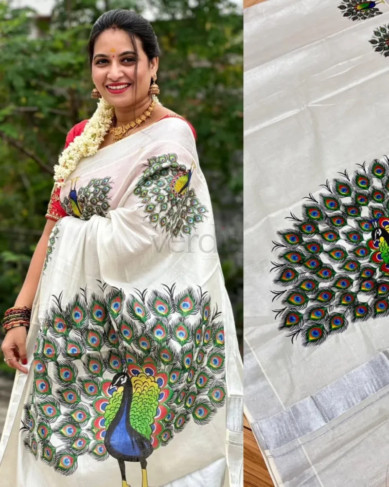 Onam Special Mural Print Kurti in premium quality golden tissue fabric. view 5