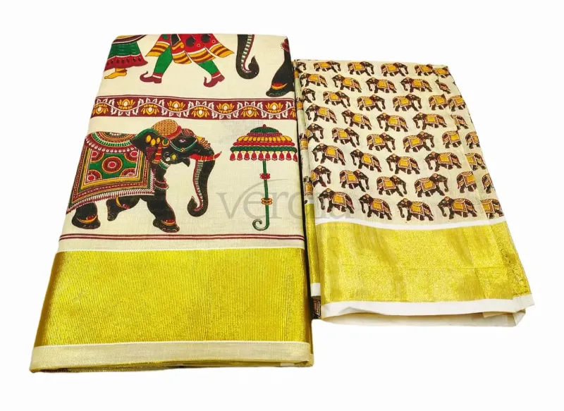 Onam Special Mural Print Kurti in premium quality golden tissue fabric. view 7