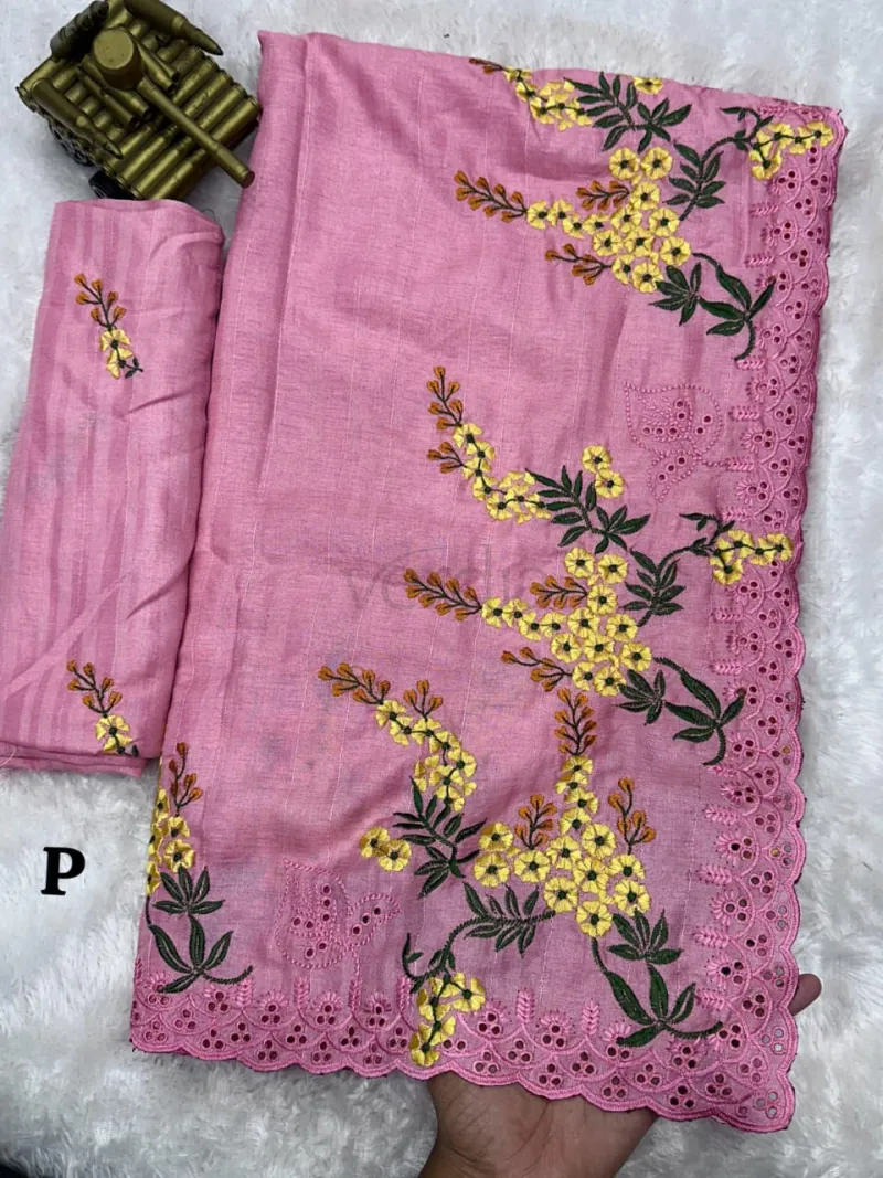 Saree in Tussar cotton and matching blouse in Tussar cotton view 4
