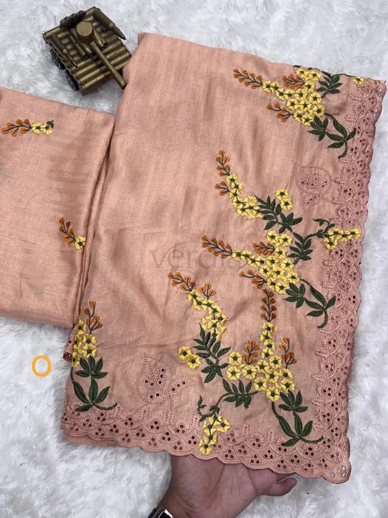 Saree in Tussar cotton and matching blouse in Tussar cotton view 6