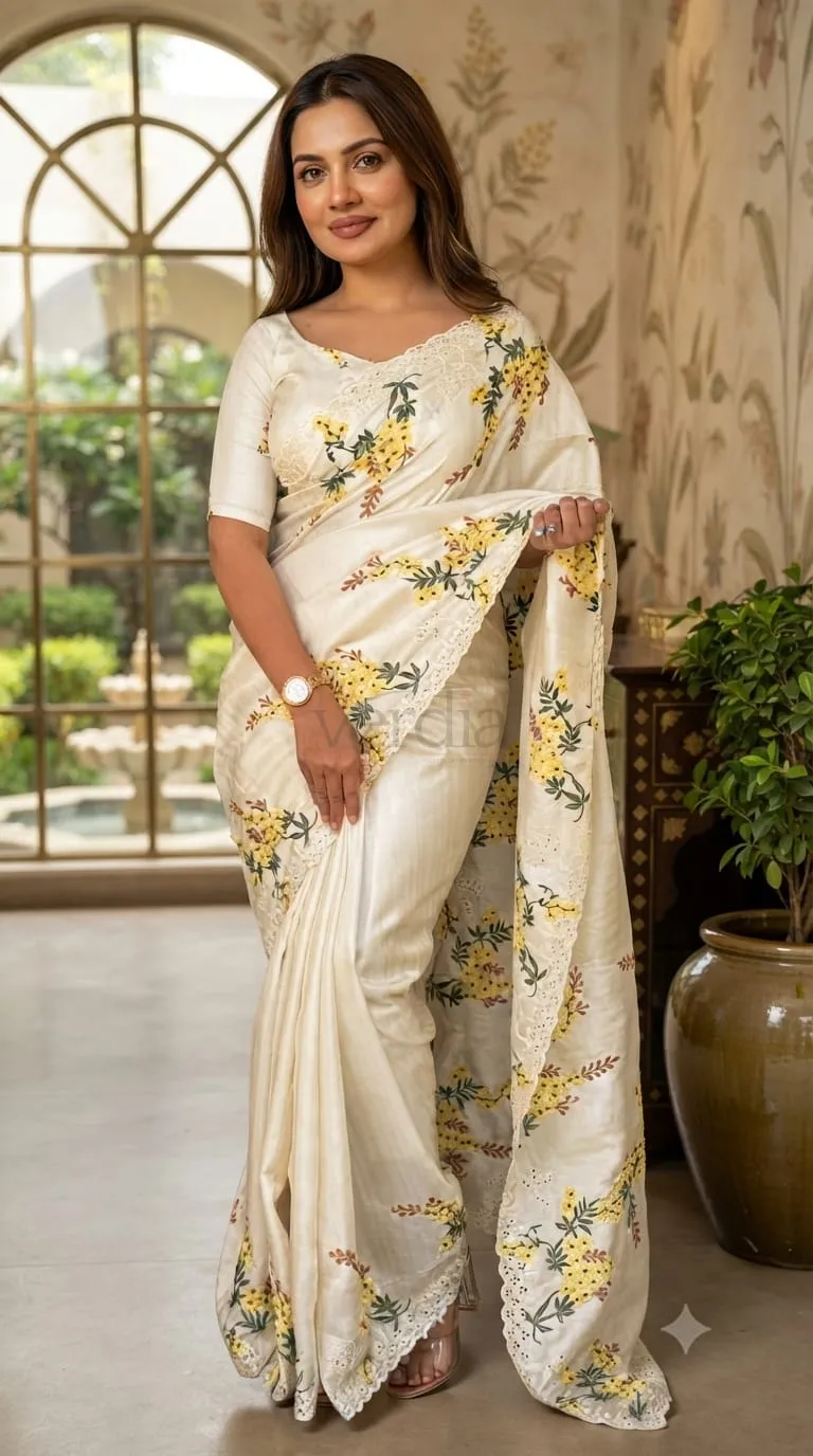 Saree in Tussar cotton and matching blouse in Tussar cotton