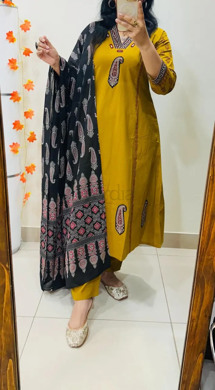 Premium Dhabu Cotton Suit with Azrakh Applique and real mirror work. view 6