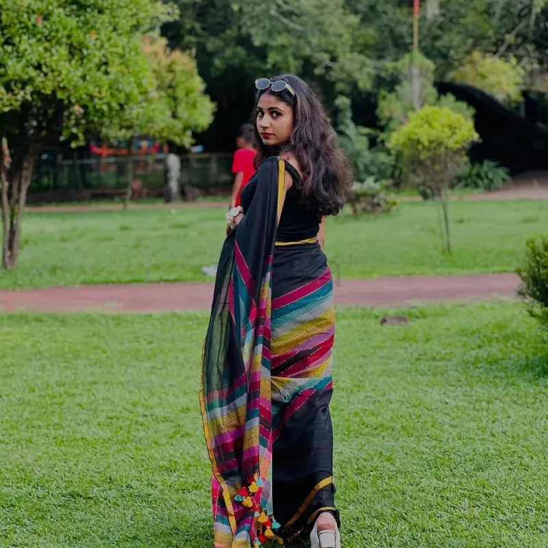 Exclusive  Mul Cotton multi-colour full body zari rainbow saree  (Without Blouse Piece) view 2