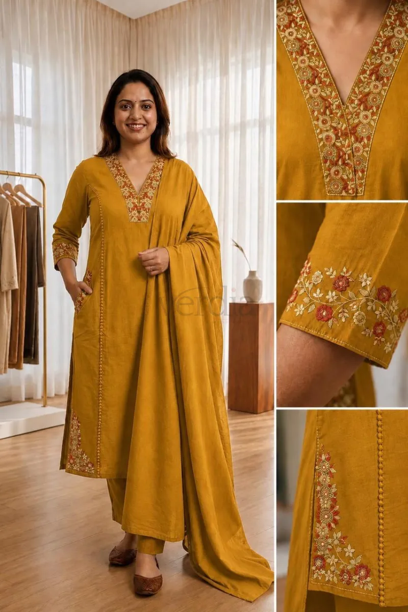 Cotton Suit Set with Mulmul Dupatta view 4